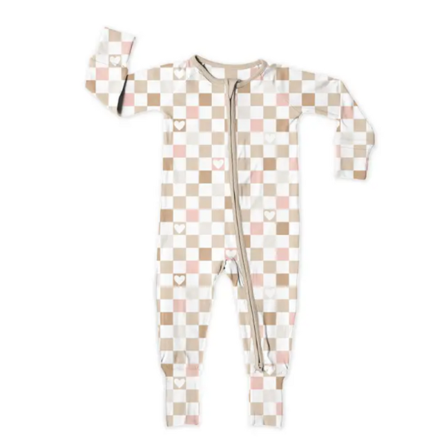 Love & Checks Zip Up Bamboo Pajamas  |  NB to 18-24mo