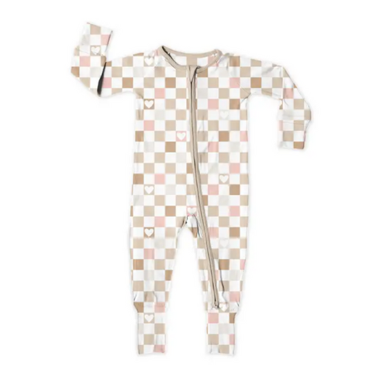 Love & Checks Zip Up Bamboo Pajamas | NB to 18-24mo
