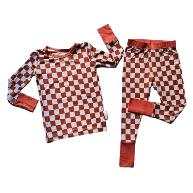 Pink Rust Check Bamboo Two-Piece Set