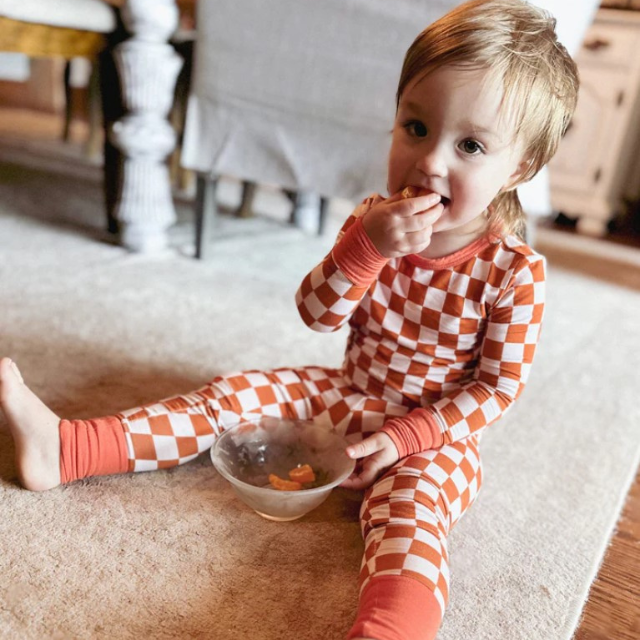 Pink Rust Check Bamboo Two-Piece Set