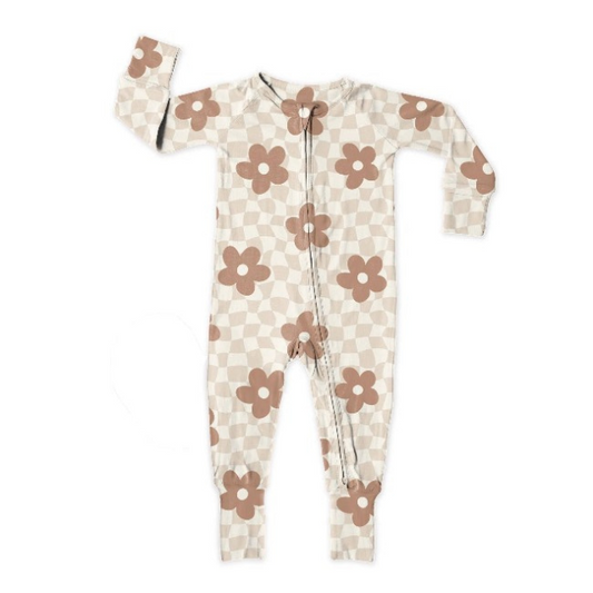 Wavy Floral | Bamboo | Checkered Zippy Romper