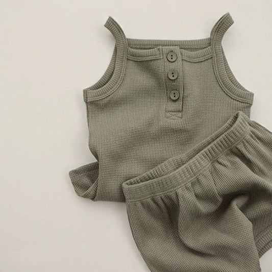 Summer Shortie Set | Dark Purple + Khaki Olive | Organic Cotton