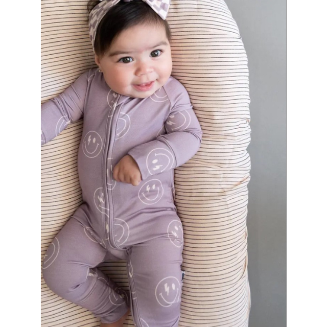 Lightning Smiley Romper | Bamboo Zip Romper | Lavender