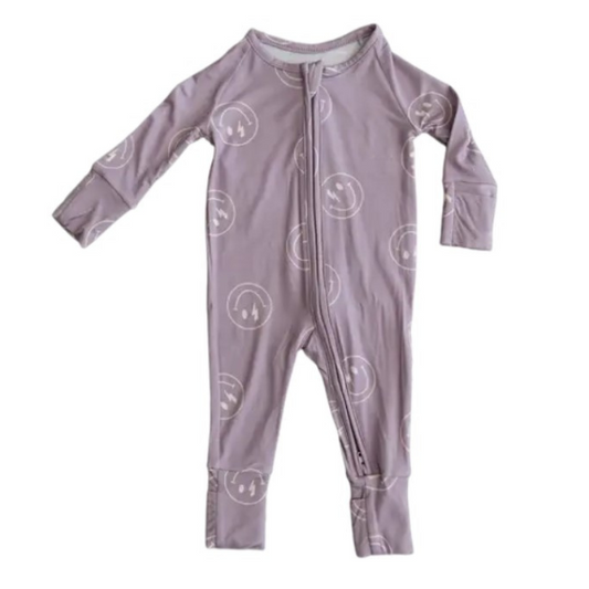 Lightning Smiley Romper | Bamboo Zip Romper | Lavender