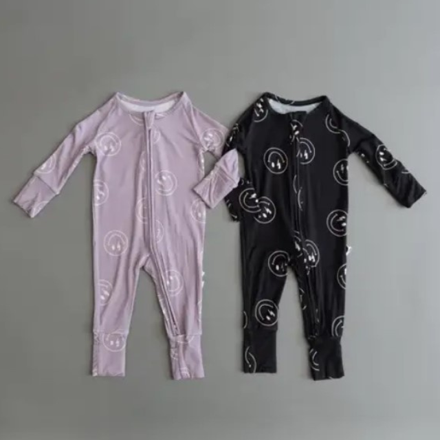 Lightning Smiley Romper | Bamboo Zip Romper | Lavender