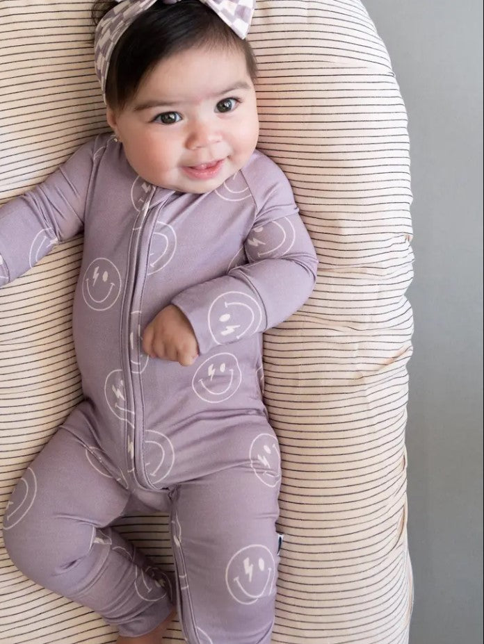 Checkered Head Wrap | Lavender | Lightning Smiley