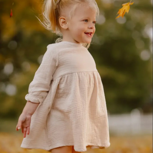 Organic Muslin Dress | Frosted Almond