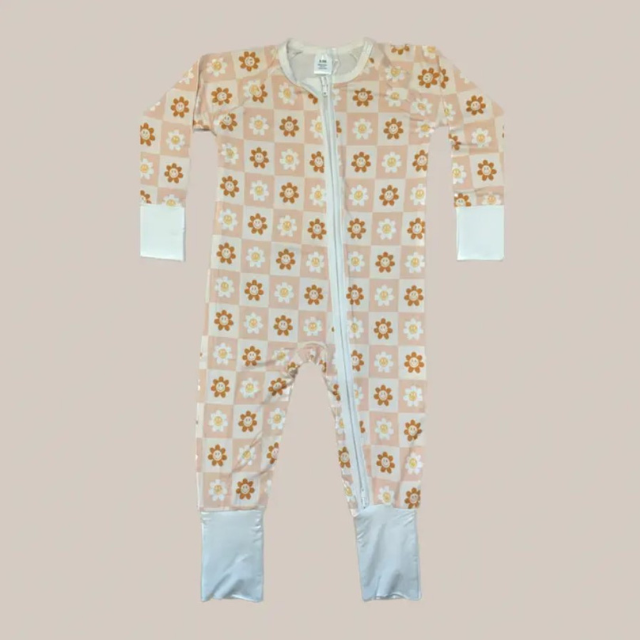 Organic Bamboo Zipper Jumpsuit - Smiley Daisy | 0-3 mo