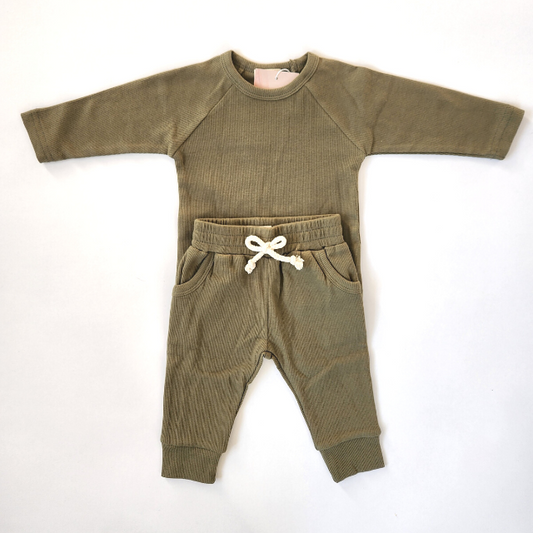 Ribbed Raglan Set | Army Green | 3/6, 6/12