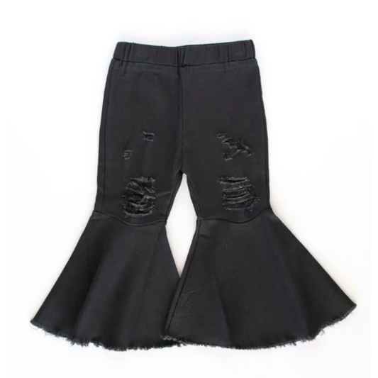 Barbie Pleated Denim Bell Bottoms | Distressed Black