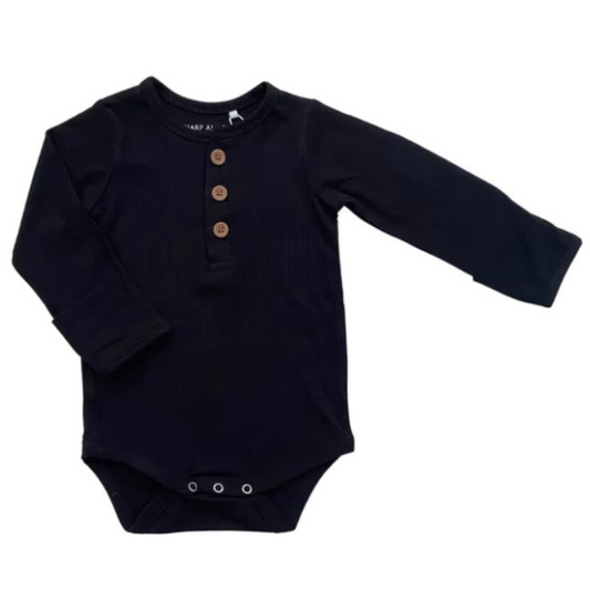 Long Sleeve Ribbed Bodysuit - Black