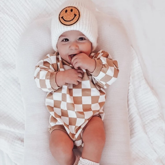 Organic Tan Check Bubble French Terry Romper  |  0-3 mo  to 18-24 mo
