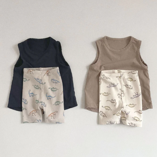 Baby Sleeveless Top and Dino Print Short Set