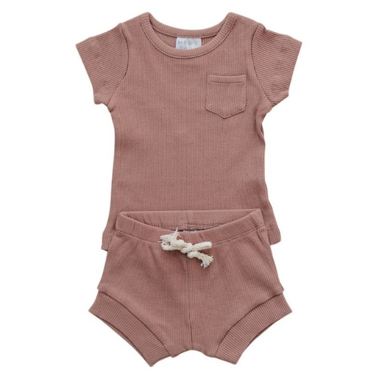 Dusty Rose Organic Cotton Ribbed Set | 0-3 mo to 4T