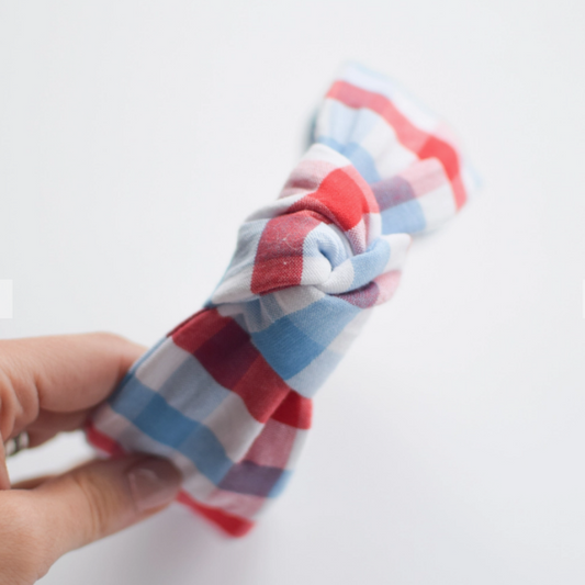 Knotted Headband | Red, White & Blue Check Headband