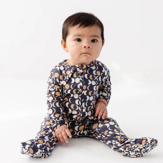 Bamboo Footed Zip Sleeper | Navy Moons