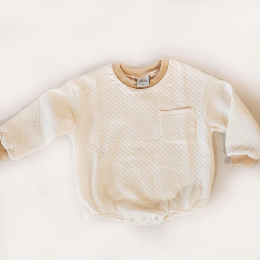Quilted Sweatshirt Romper | Cloud | 0-3 mo