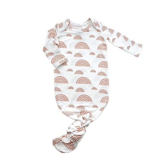 Knotted Baby Gown - White and Rust Rainbow