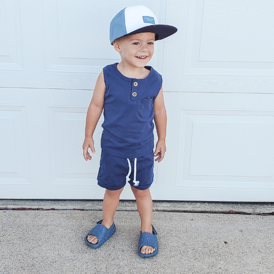 Tiny Sleeveless Two-Piece Shortie Set | Deep Blue