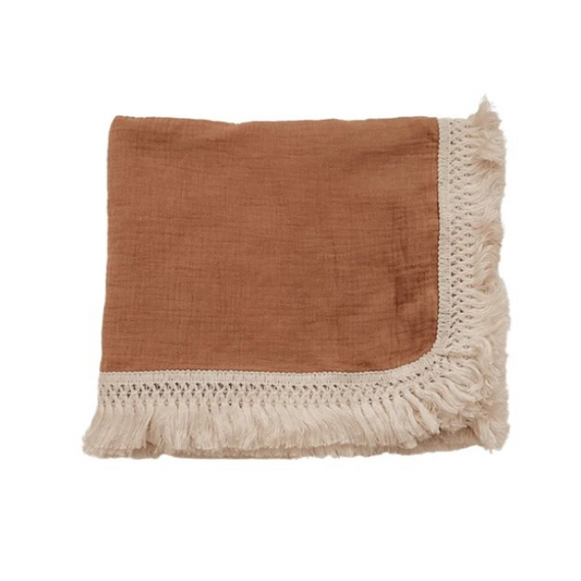 Fringe Swaddle Blanket | Caramel