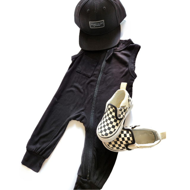 Ribbed Bamboo Sleeveless Romper  |  Black  |  0/3 - 12/18
