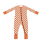 Pink Rust Checker Bamboo Zip Romper