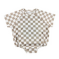 Beige Checkered Short Bubble Romper