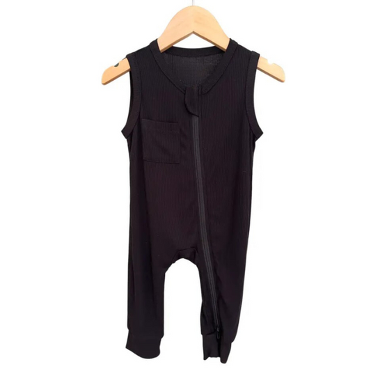 Ribbed Bamboo Sleeveless Romper  |  Black  |  0/3 - 12/18