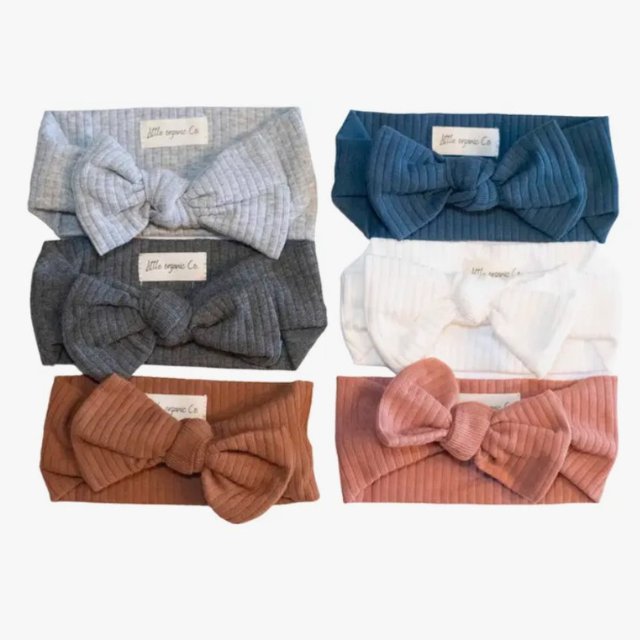 Ribbed Organic Botton Bow  |  White  | 0-3 mo