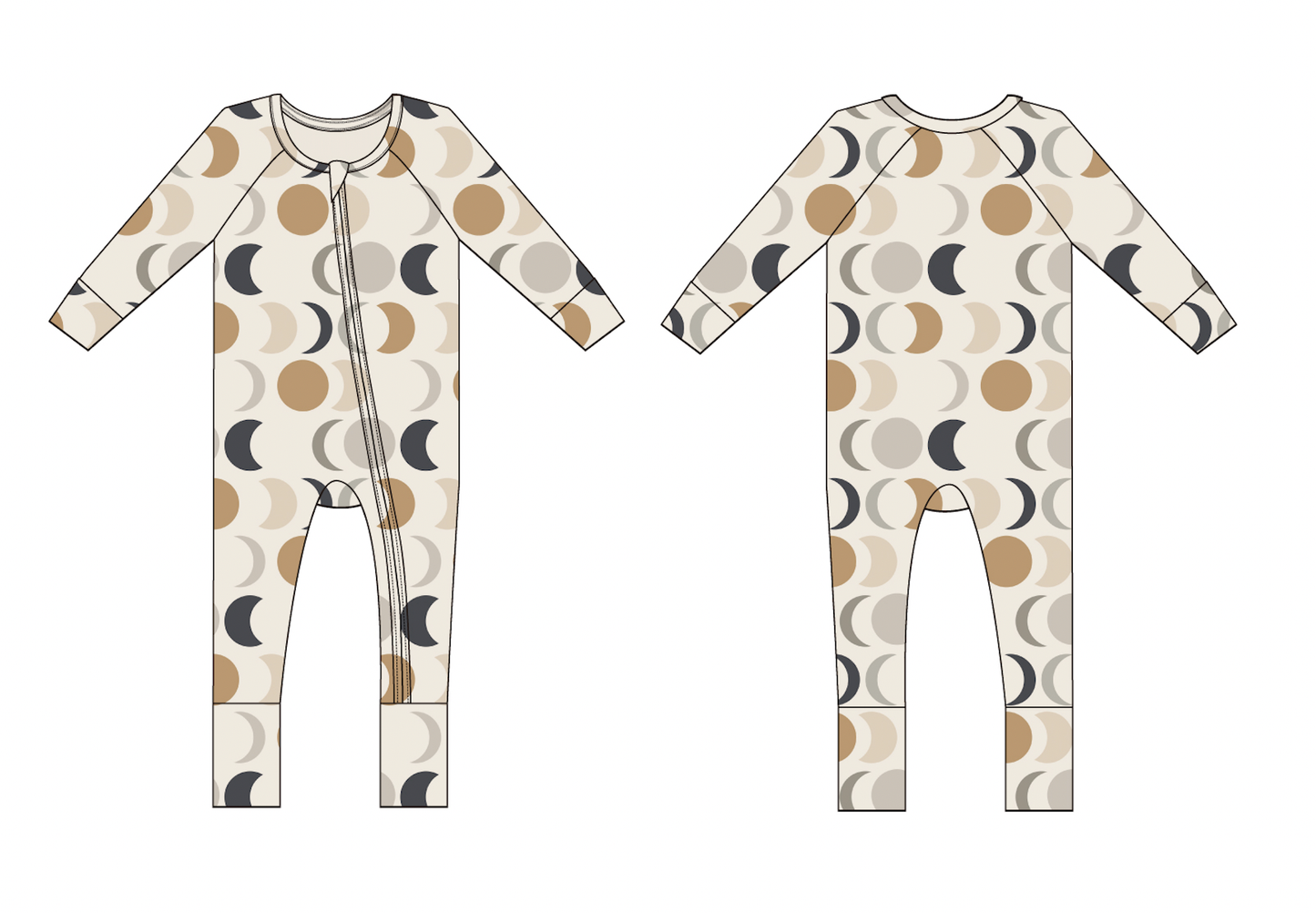 Bamboo Fold-Over Feet Zipper Sleeper  |  Ivory Moons