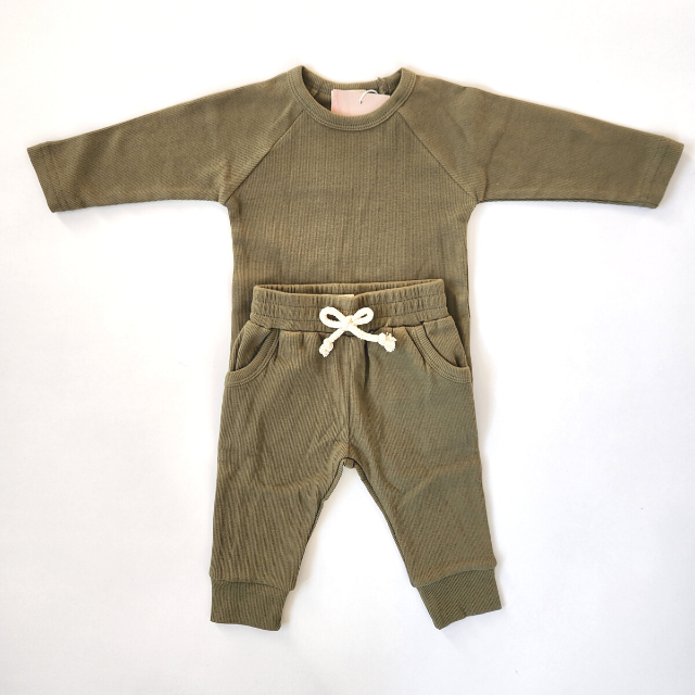 Ribbed Raglan Set  |   Army Green  |  3/6, 6/12