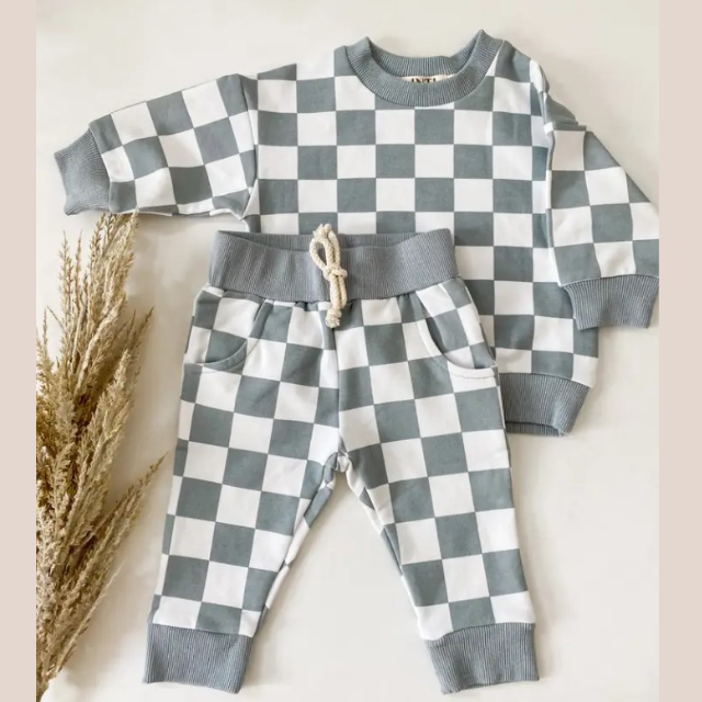 Checkered Pullover and Joggers Set