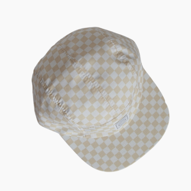 Cotton Five-Panel Hat in Cream Check