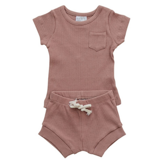 Dusty Rose Organic Cotton Ribbed Set  |  0-3 mo to 4T