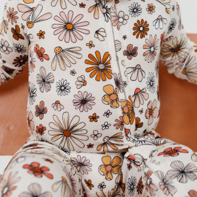 Bloom with Love Bamboo Fold-over zip sleeper  |  NB to 18/24 mo