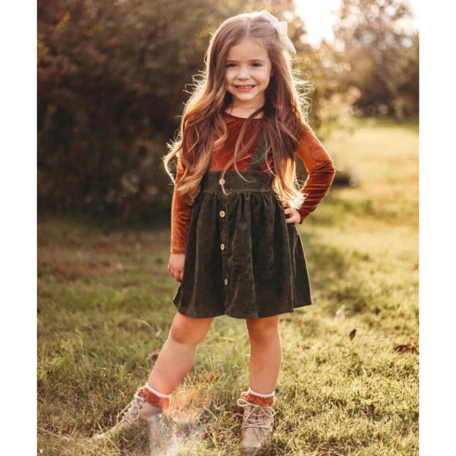 Corduroy Suspender Skirt  |   Olive