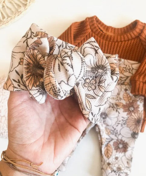 Retro Flowers Headband Bow