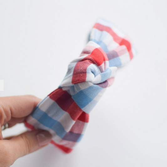 Knotted Headband  |   Red, White & Blue Check Headband