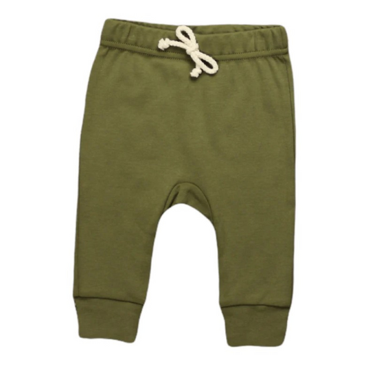 Organic Cotton Joggers   |   Olive Green  |  3-6 mo