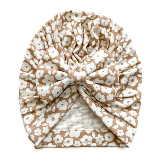 Bow Turban Hat - Mocha Ditsy Floral