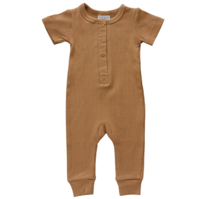 Mustard Organic Cotton Ribbed Snap Romper  | 0-3 mo to 18 mo