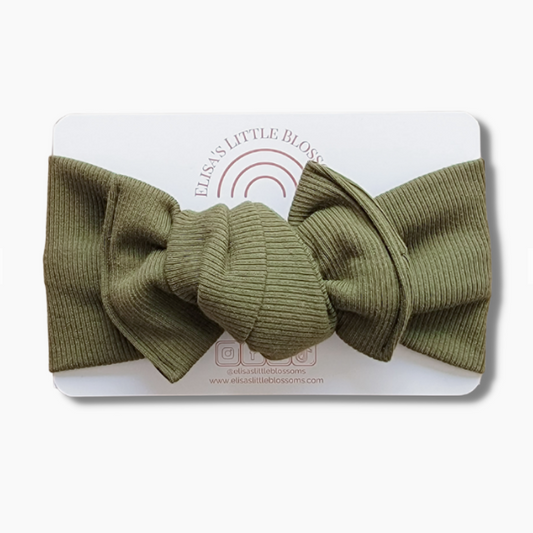 Tie-on Headwrap |  Olive Organic Ribbed