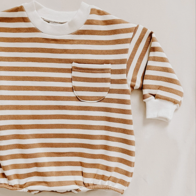 Sweatshirt Romper  |   Tan Stripe