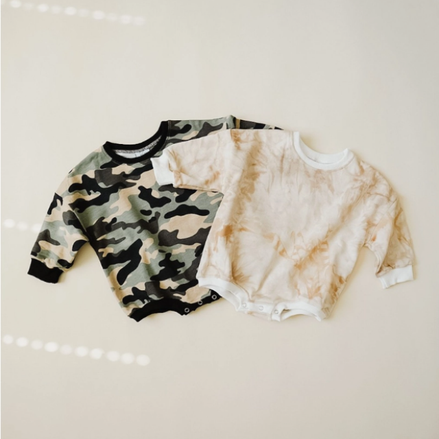Sweatshirt Romper  |   Tan Stripe