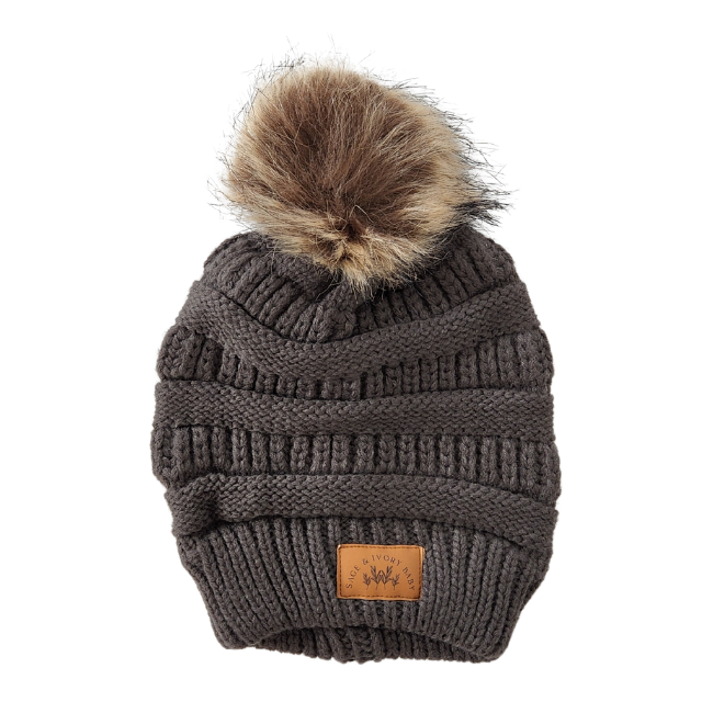 Toddler Knitted Pom Beanie  |  Charcoal
