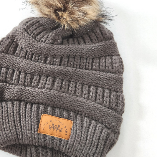 Toddler Knitted Pom Beanie  |  Charcoal
