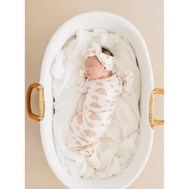 Knotted Baby Gown - White and Rust Rainbow