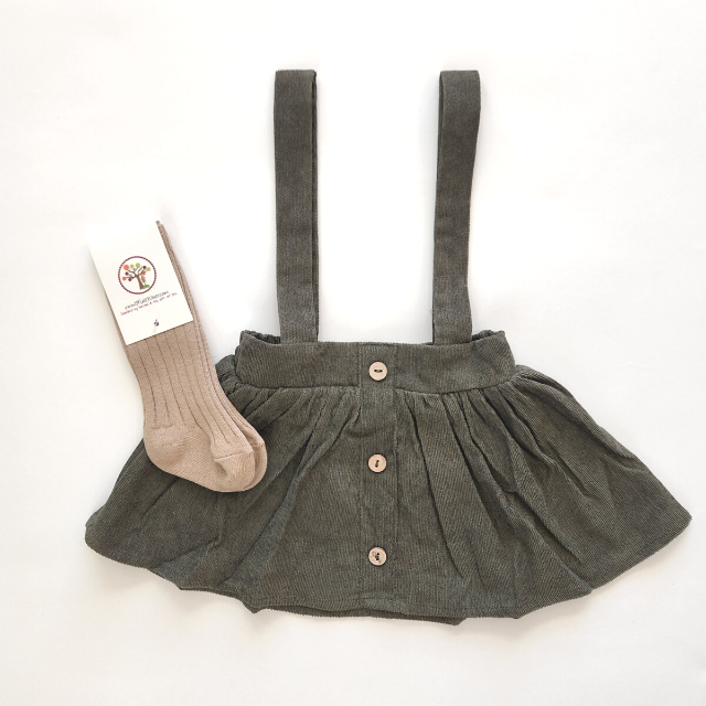 Corduroy Suspender Skirt  |   Olive