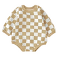 Organic Tan Check Bubble French Terry Romper  |  0-3 mo  to 18-24 mo