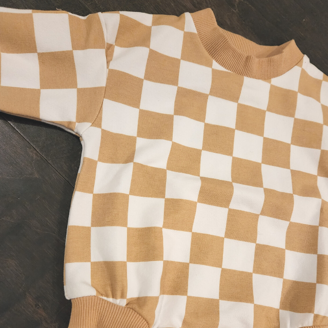 Organic Tan Check Bubble French Terry Romper  |  0-3 mo  to 18-24 mo